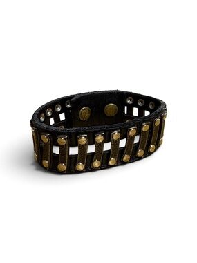 Rebel Designs Railroad Leather Bracelet Black